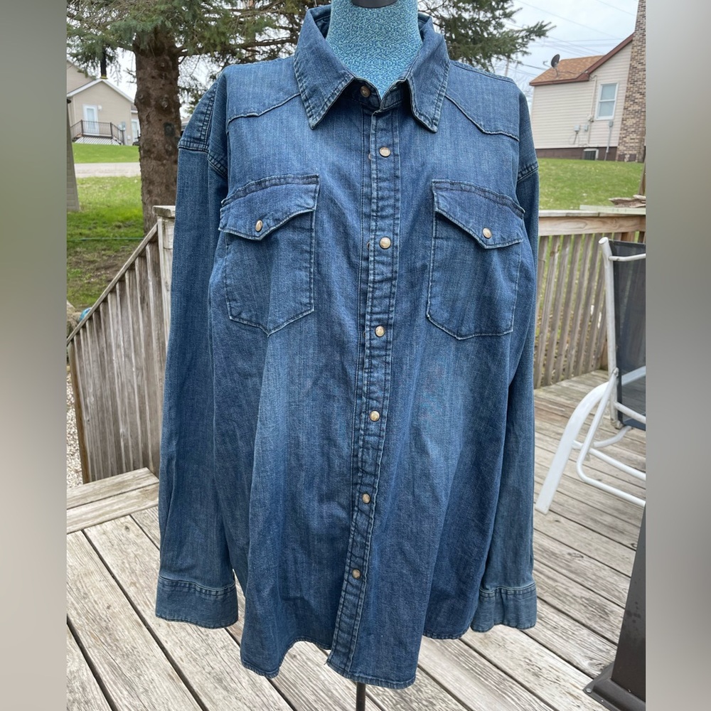 Western Denim Button-Up Shirt